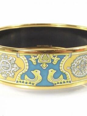 Hermes Yellow and Blue Enamel Bangle Bracelet